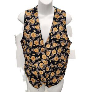 Vintage 90's Sunflower & Denim Vest w/2 Pockets Button Front Size Medium
